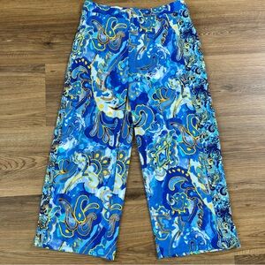 Susan Graver Pants Womens‎ Small Wide Leg Stretch Liquid Knit Floral Crop Travel